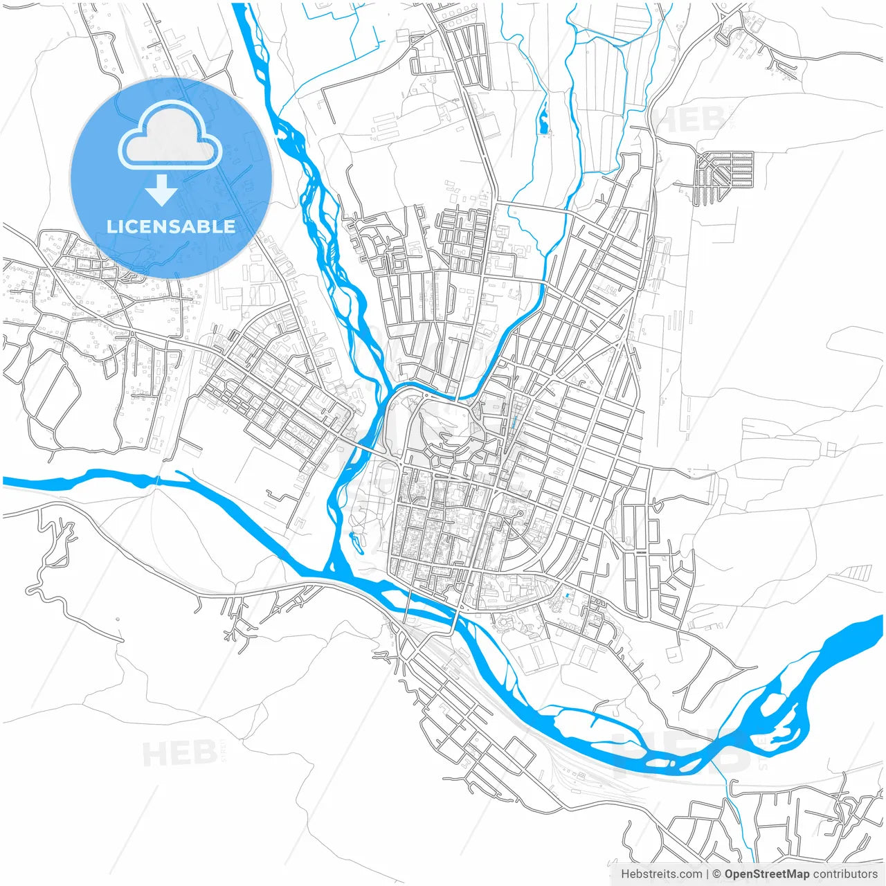Gori, Shida Kartli, Georgia, city map with high resolution roads.