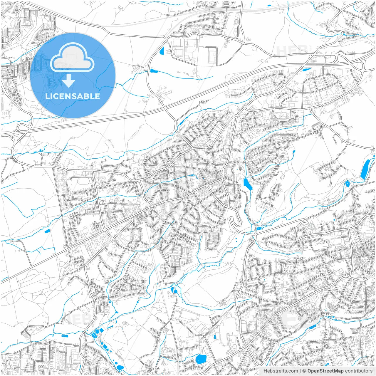 Haan, North Rhine-Westphalia, Germany, city map with high resolution roads.