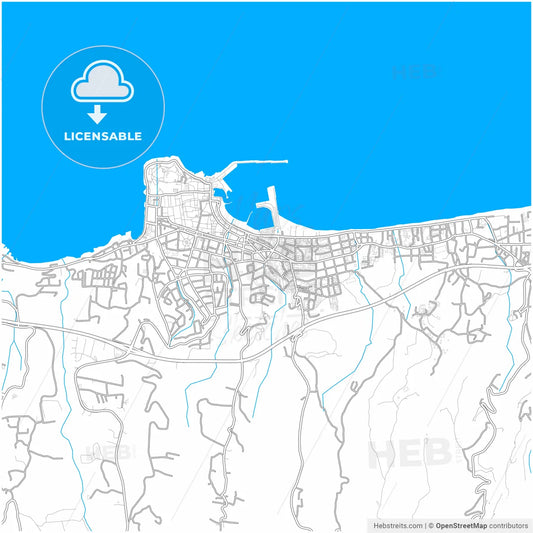 Rethymno, Crete, Greece, city map with high resolution roads.