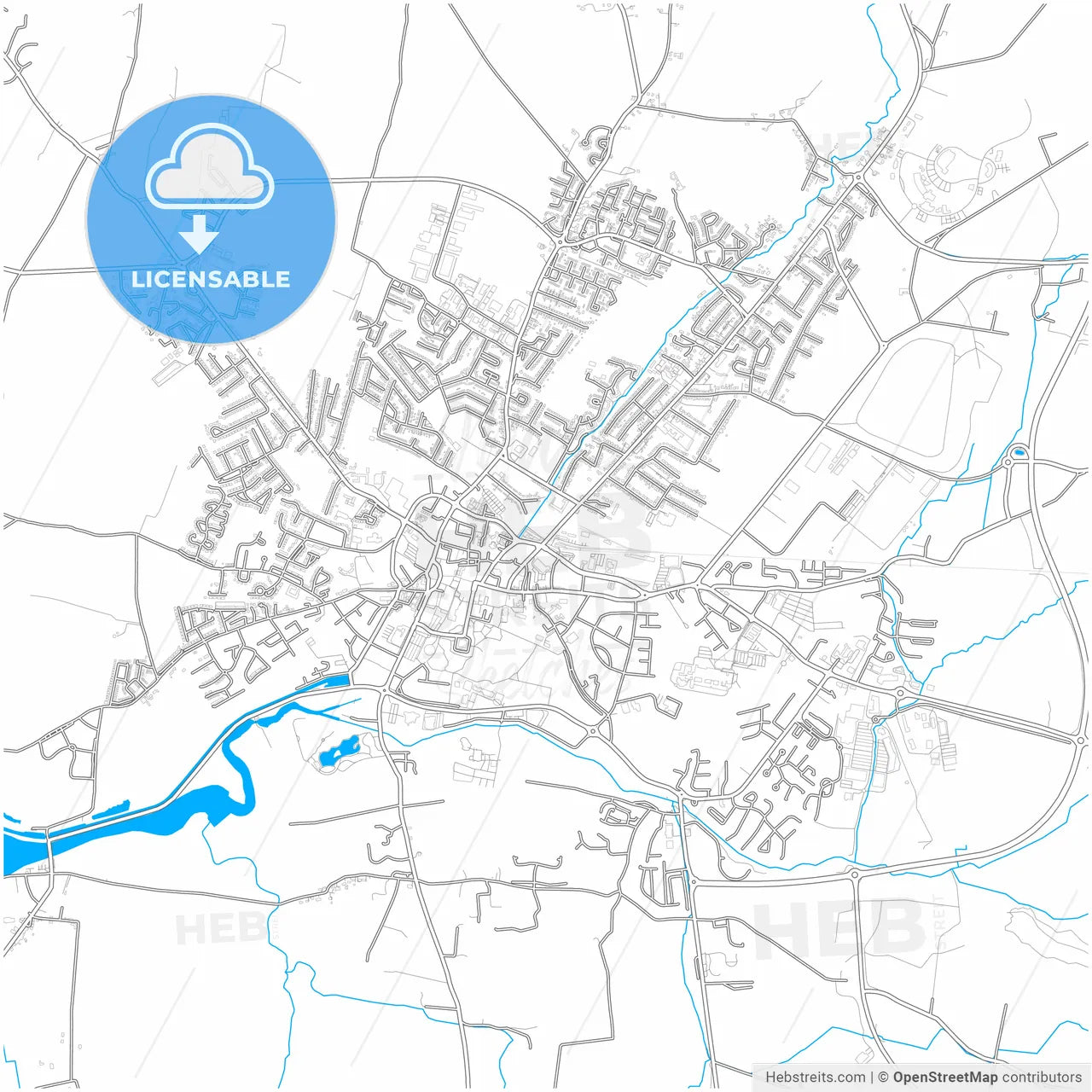 Tralee, County Kerry, Ireland, city map with high resolution roads.