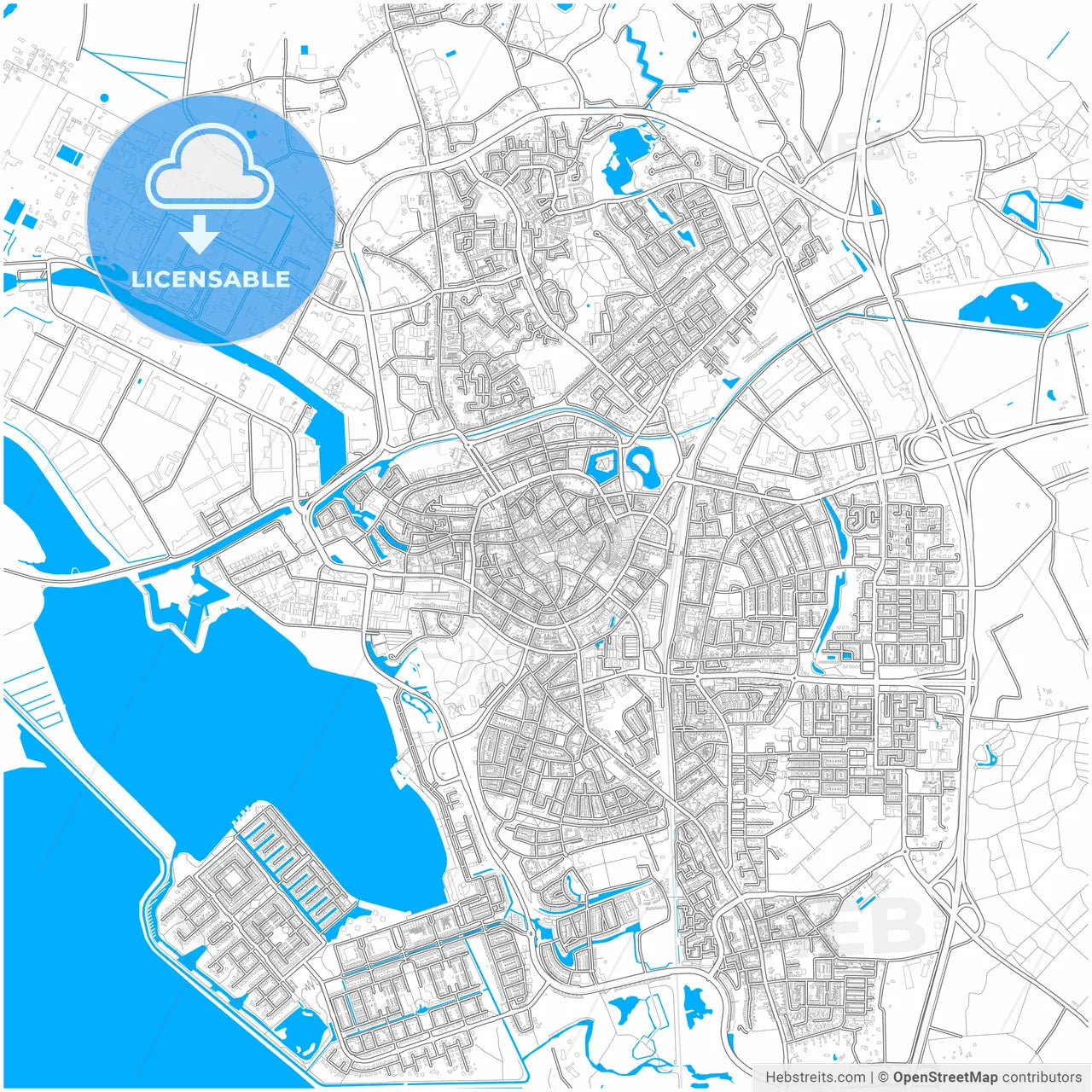 Bergen op Zoom, North Brabant, Netherlands, city map with high resolution roads.