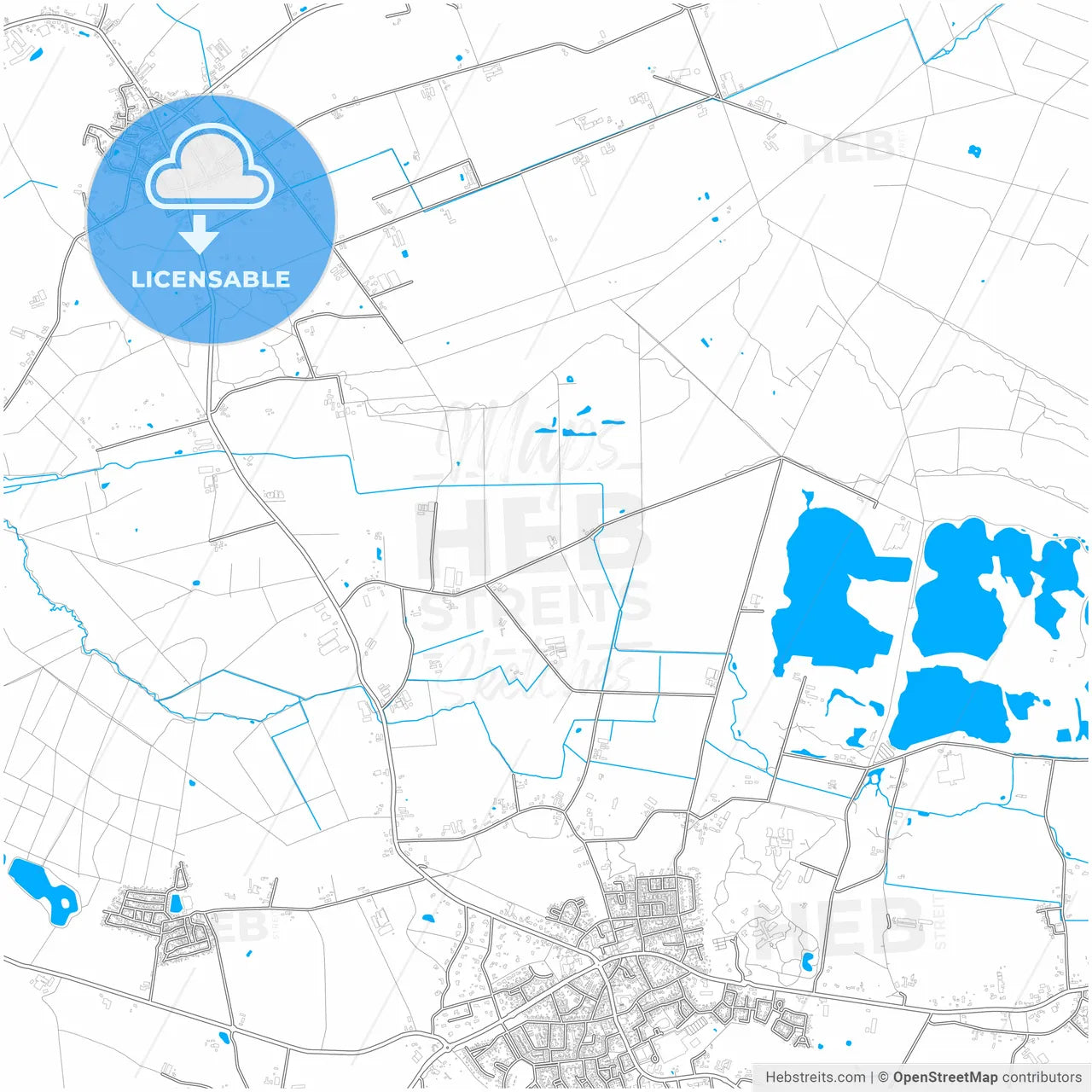 Gemert-Bakel, North Brabant, Netherlands, city map with high resolution roads.