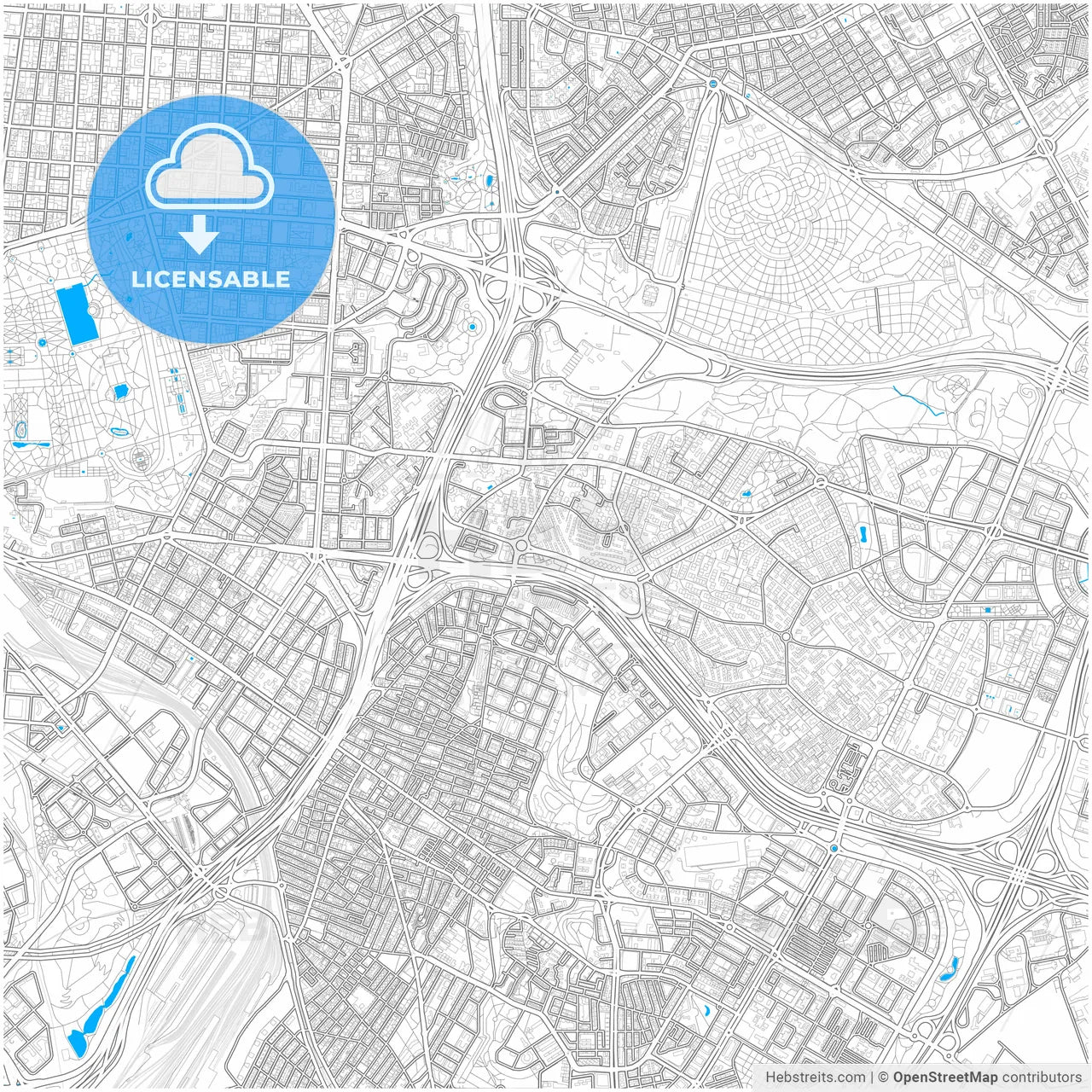 Moratalaz, 28030 Madrid, Spain, city map with high resolution roads.