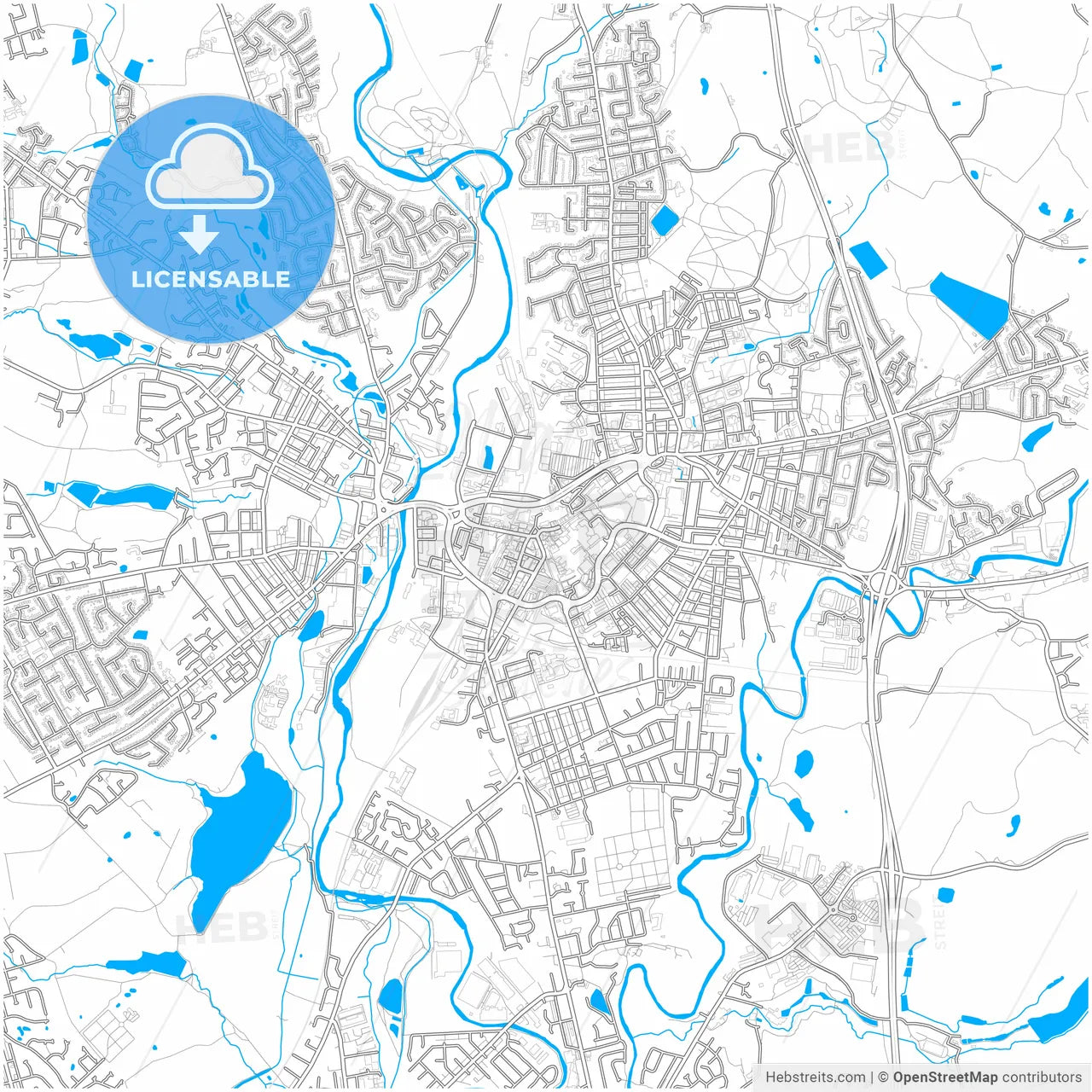 Bury, North West England, England, city map with high resolution roads.