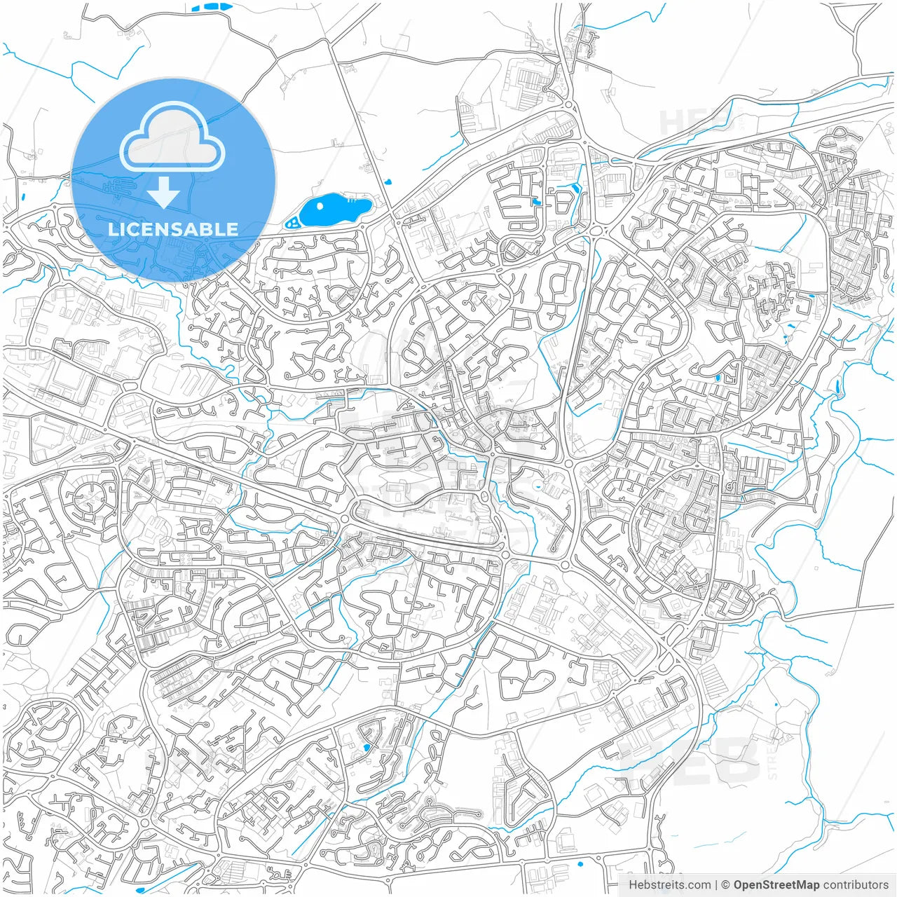 East Kilbride, South Lanarkshire, Scotland, city map with high resolution roads.