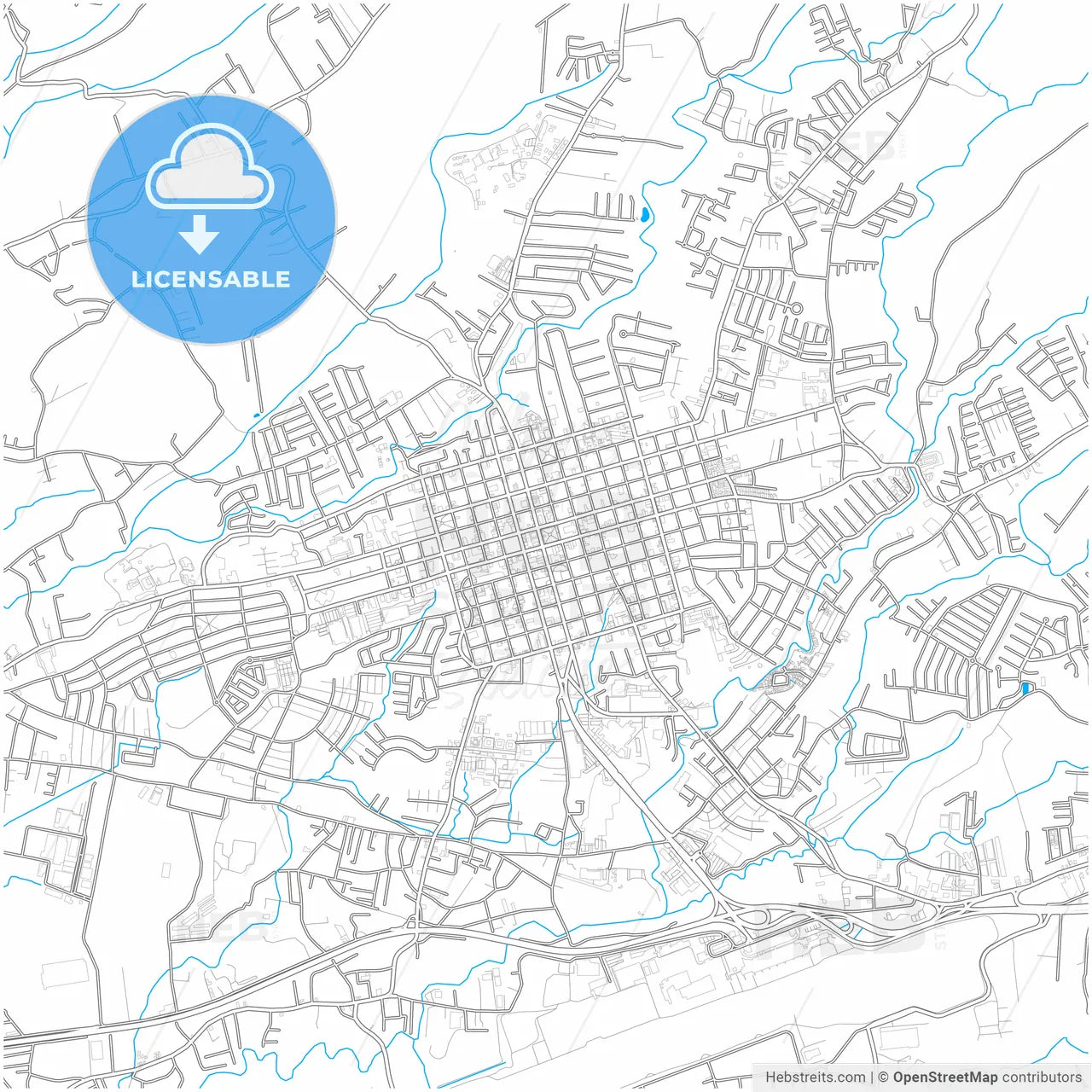 Alajuela, Alajuela, Costa Rica, city map with high resolution roads.
