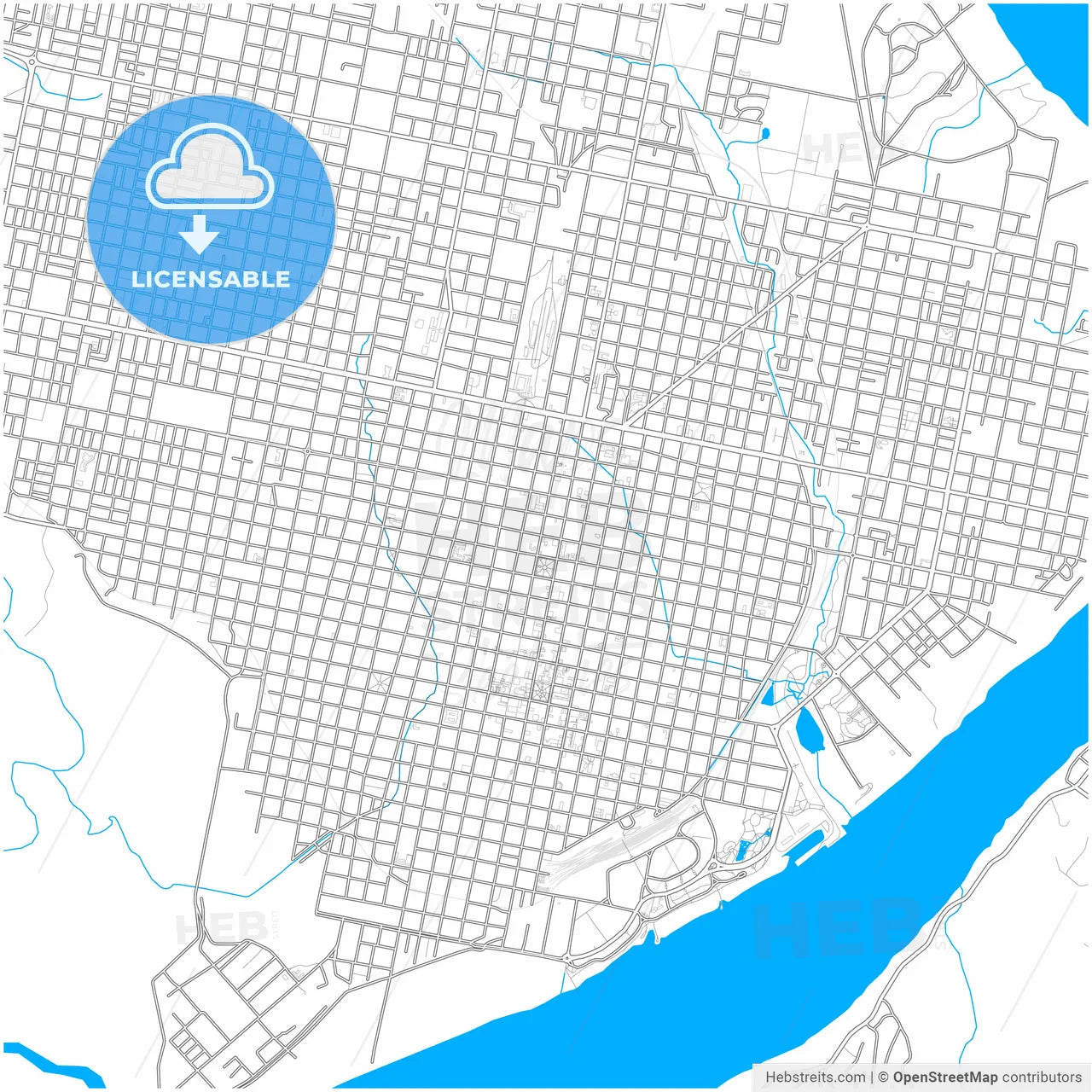 Concordia, Argentina, city map with high resolution roads.