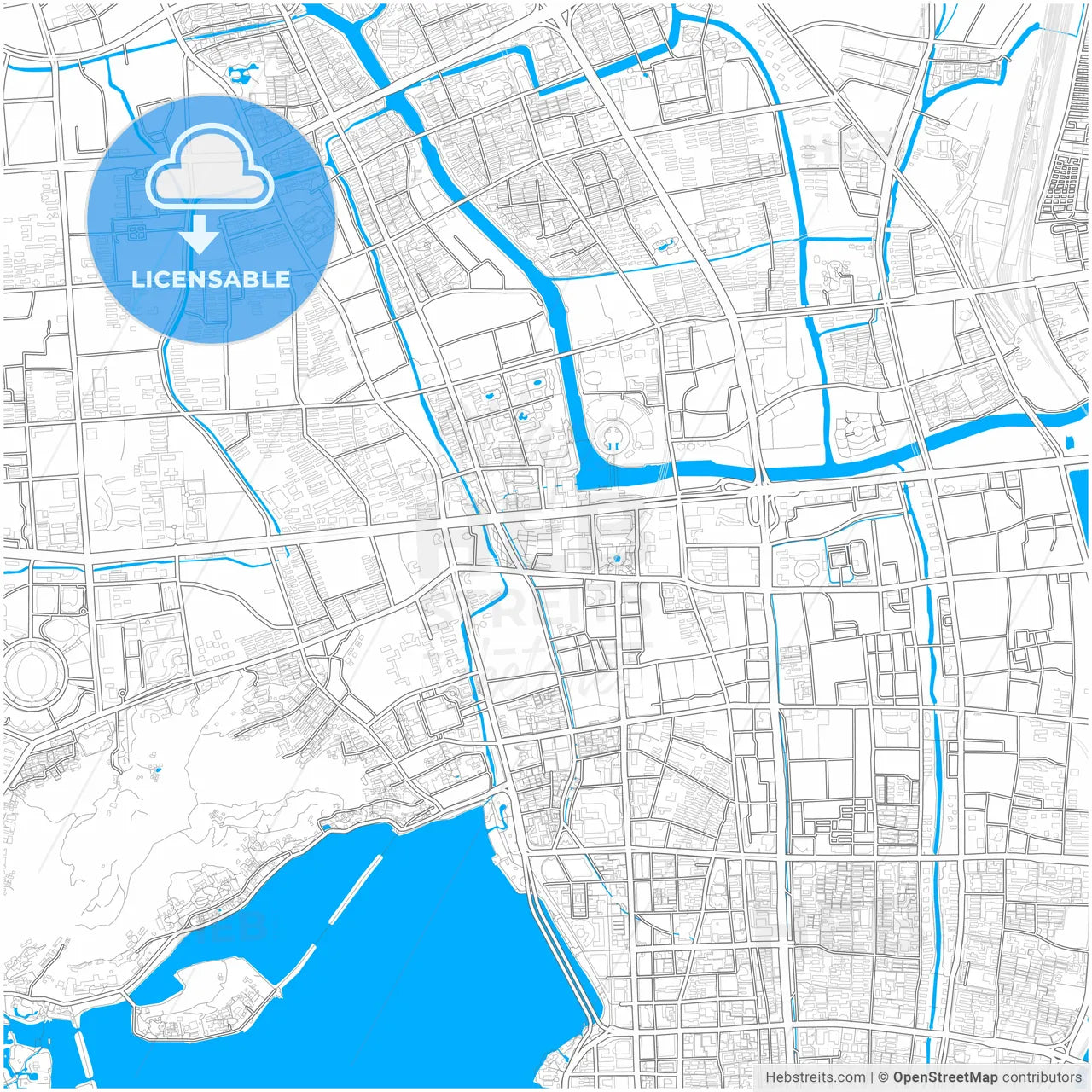 Hangzhou, Zhejiang, China, city map with high resolution roads.