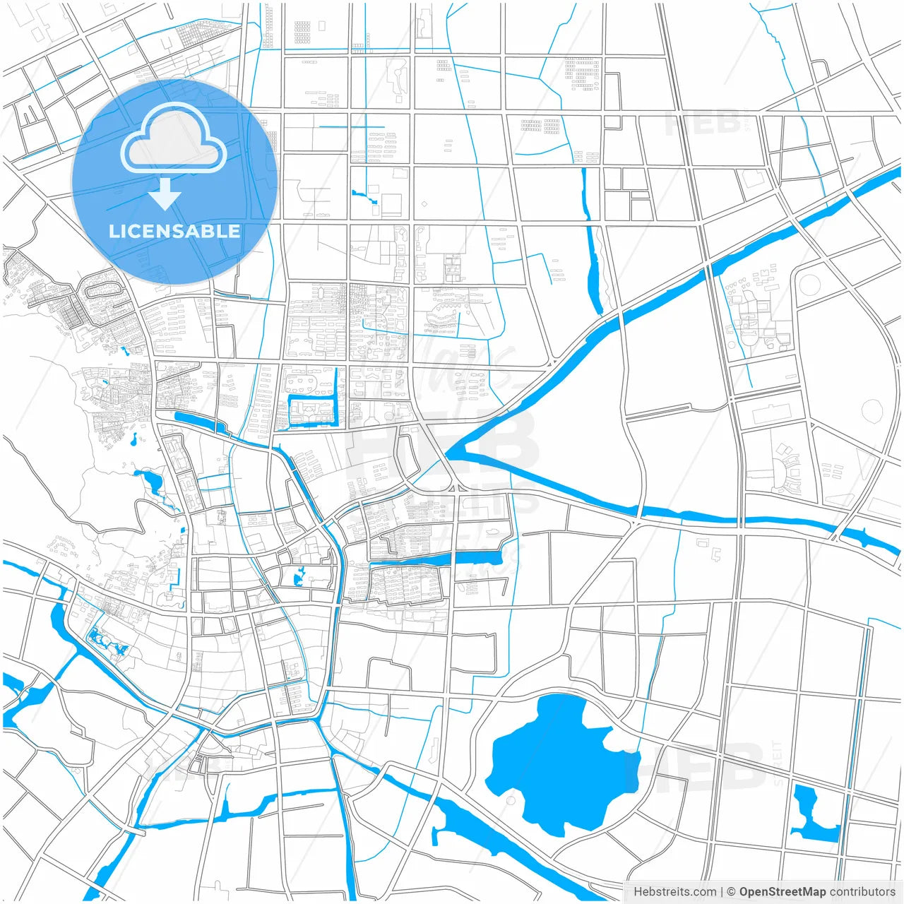 Changshu, Jiangsu, China, city map with high resolution roads.