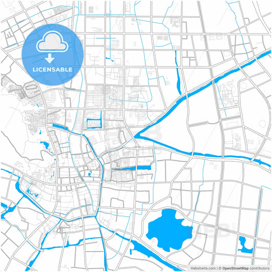 Changshu, Jiangsu, China, city map with high resolution roads.