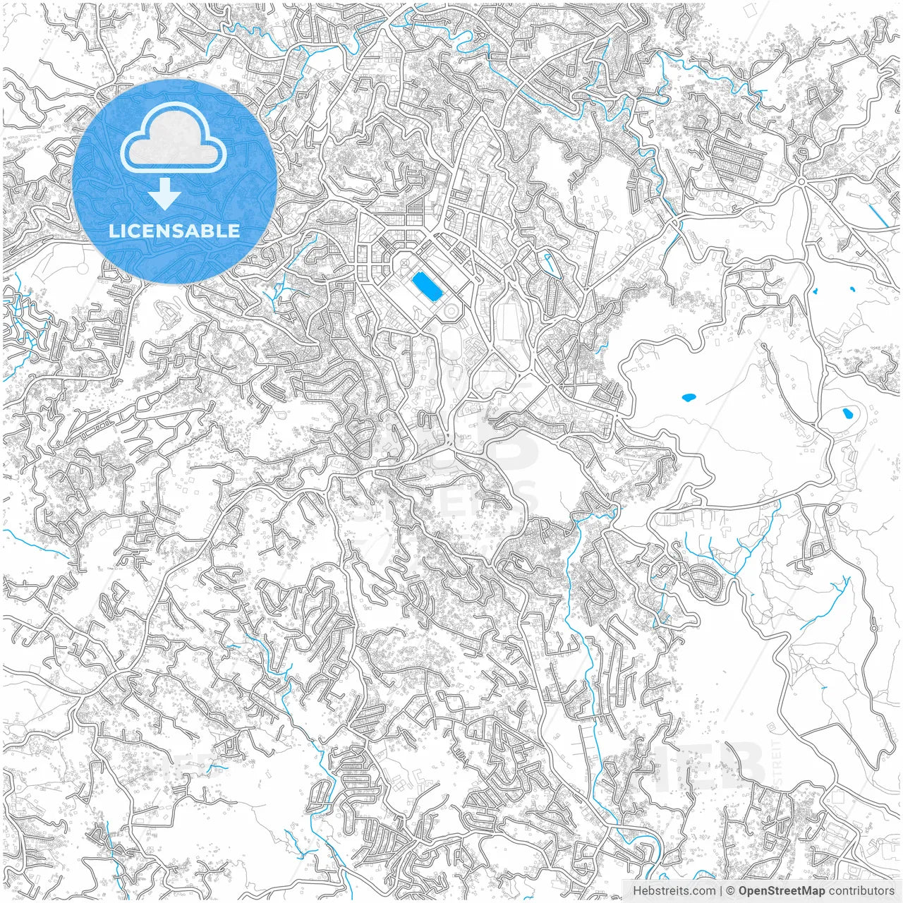 Baguio, Benguet, Philippines, city map with high resolution roads.