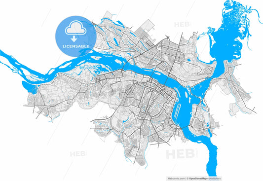 Dnipro, Dnipropetrovsk Oblast, Ukraine, high resolution vector map - Instant download PDF and JPG