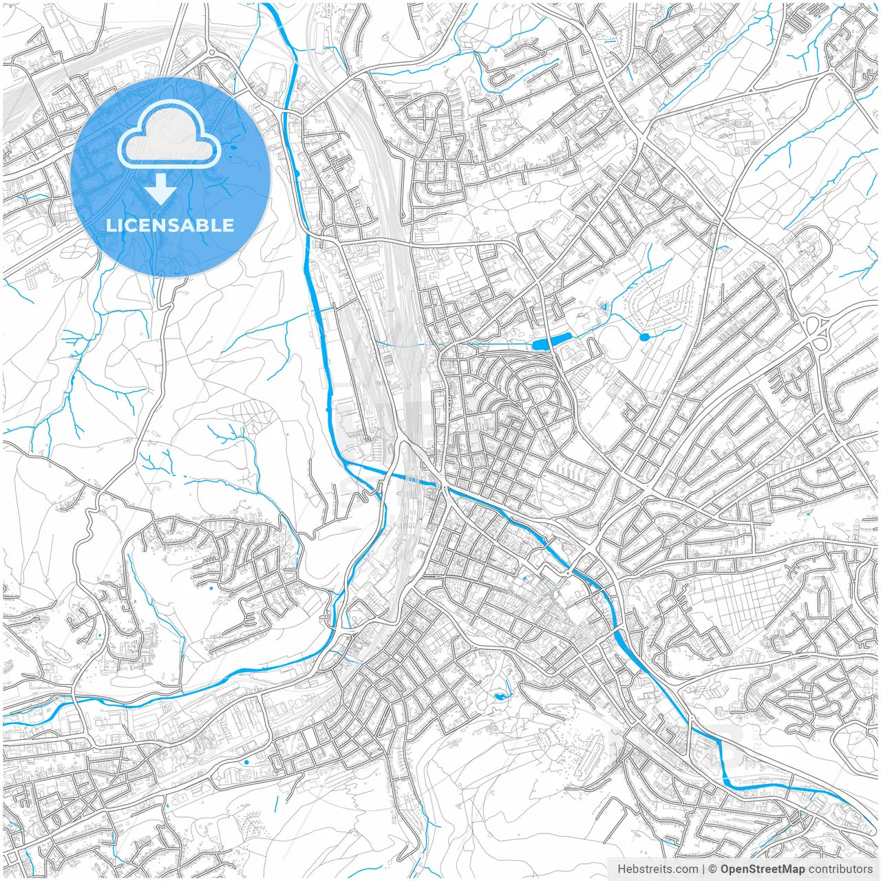 Hagen, North Rhine-Westphalia, Germany, city map with high resolution roads.