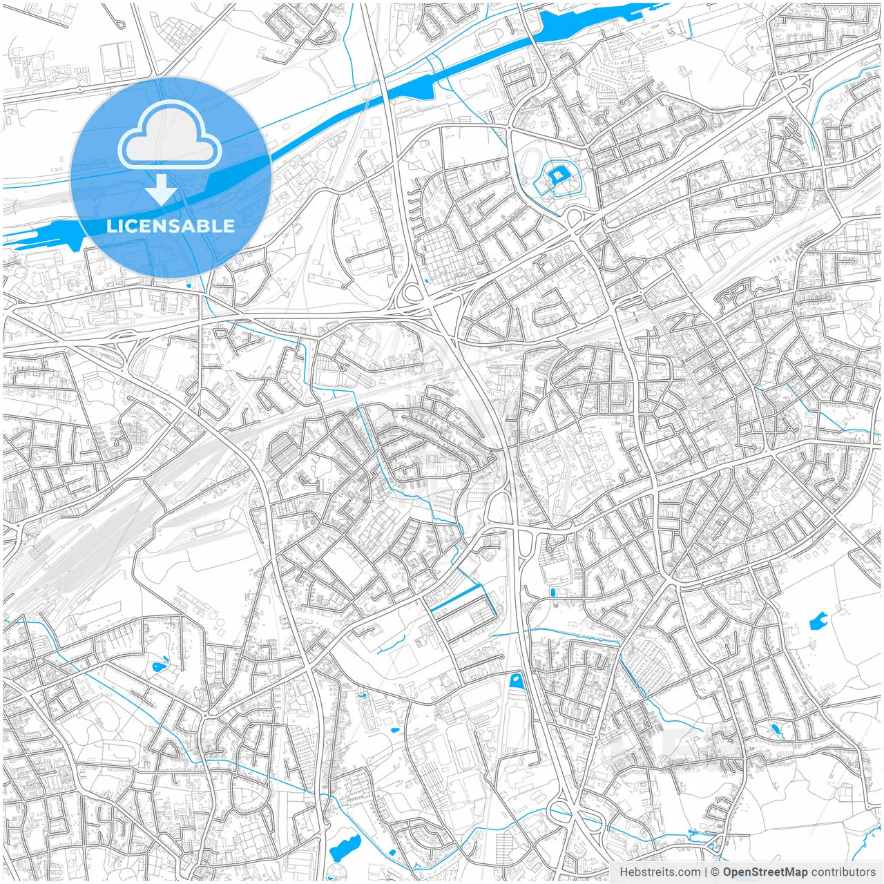 Herne, North Rhine-Westphalia, Germany, city map with high resolution roads.
