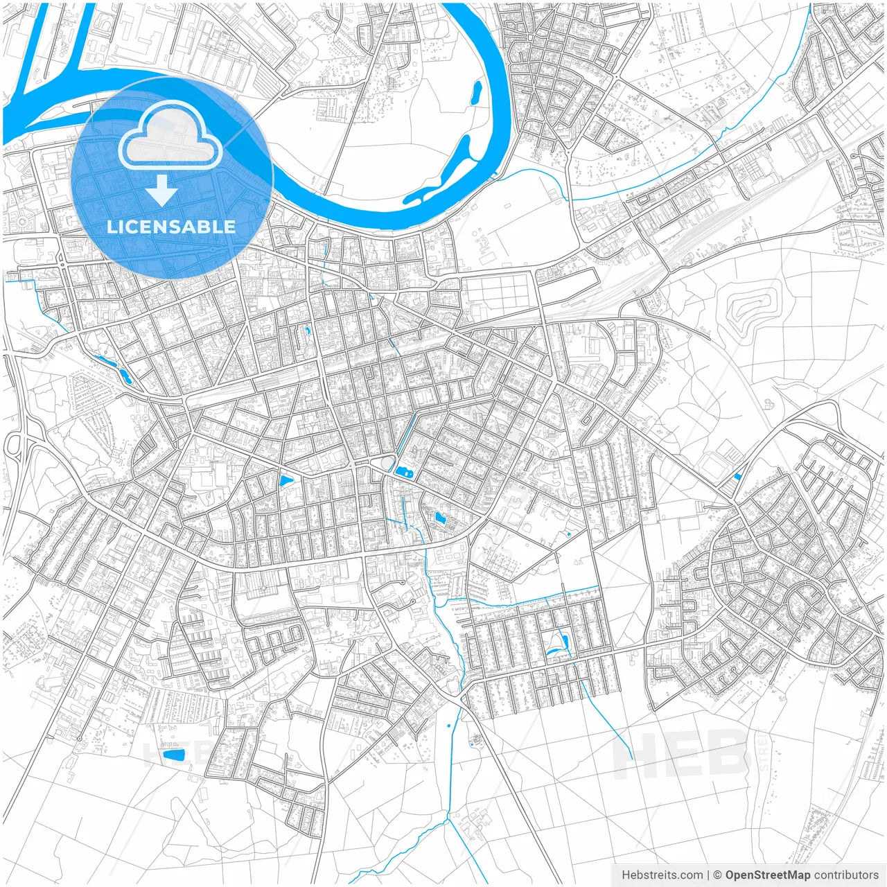 Offenbach am Main, Hesse, Germany, city map with high resolution roads.