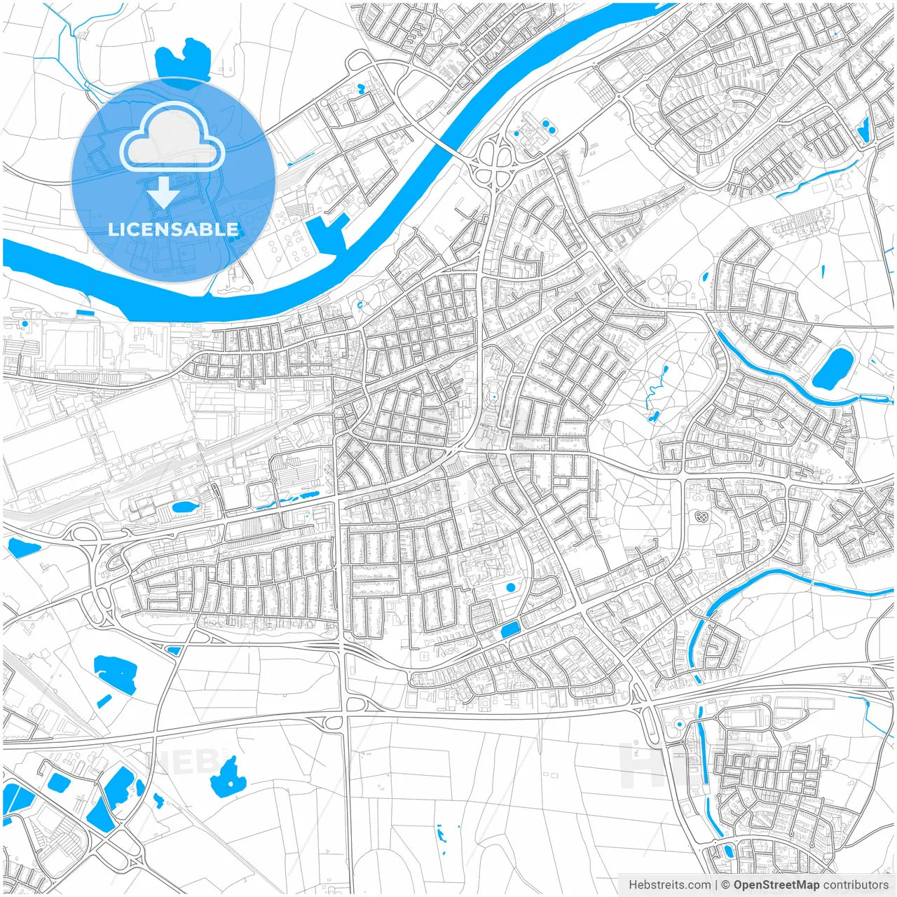 Russelsheim am Main, Hesse, Germany, city map with high resolution roads.