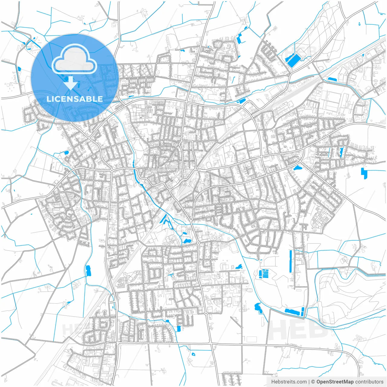 Ahlen, North Rhine-Westphalia, Germany, city map with high resolution roads.