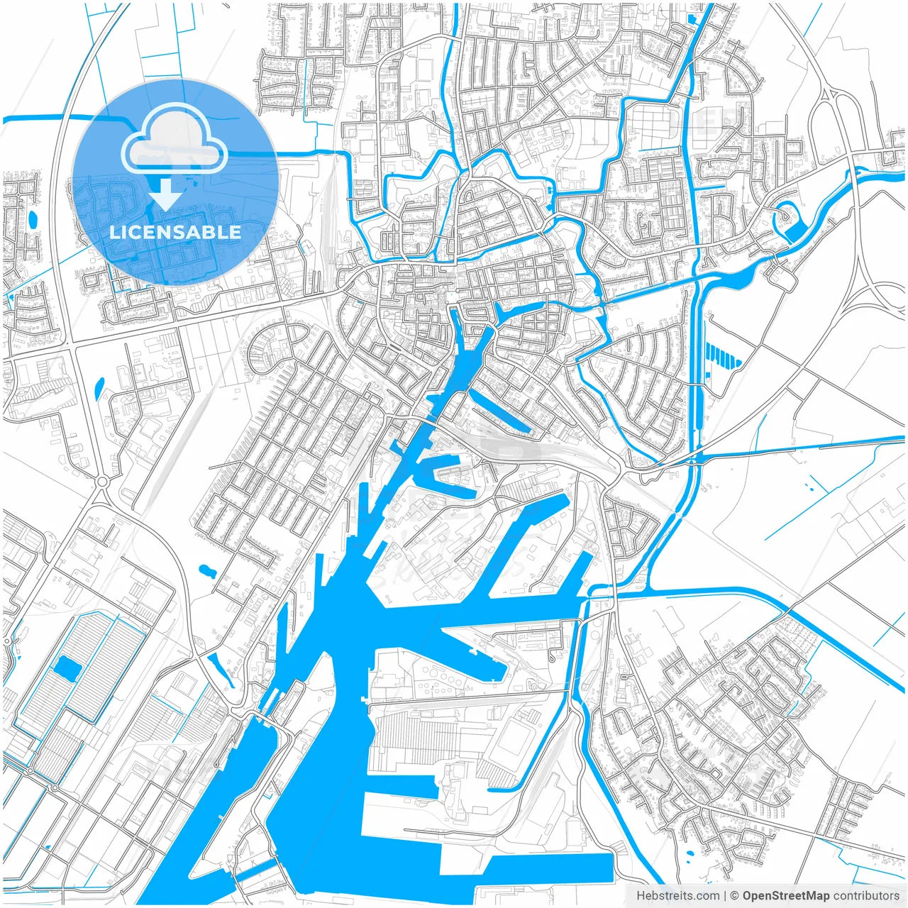 Emden, Lower Saxony, Germany, city map with high resolution roads.