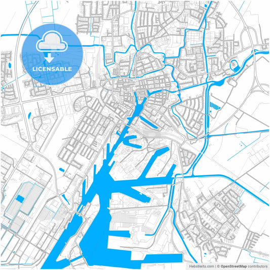 Emden, Lower Saxony, Germany, city map with high resolution roads.
