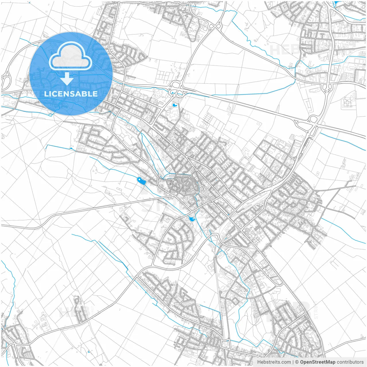 Oberursel (Taunus), Hesse, Germany, city map with high resolution roads.