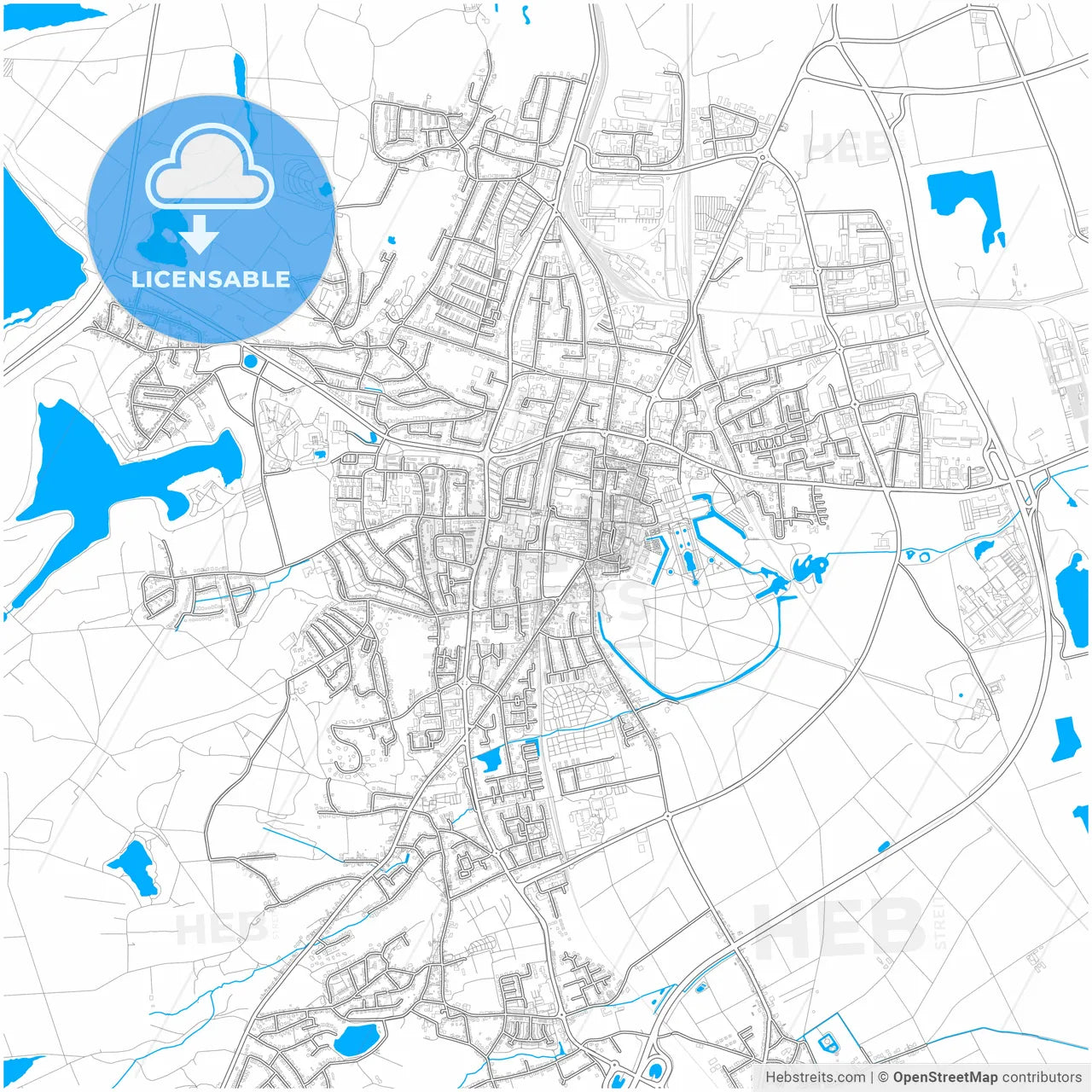 Bruhl, North Rhine-Westphalia, Germany, city map with high resolution roads.