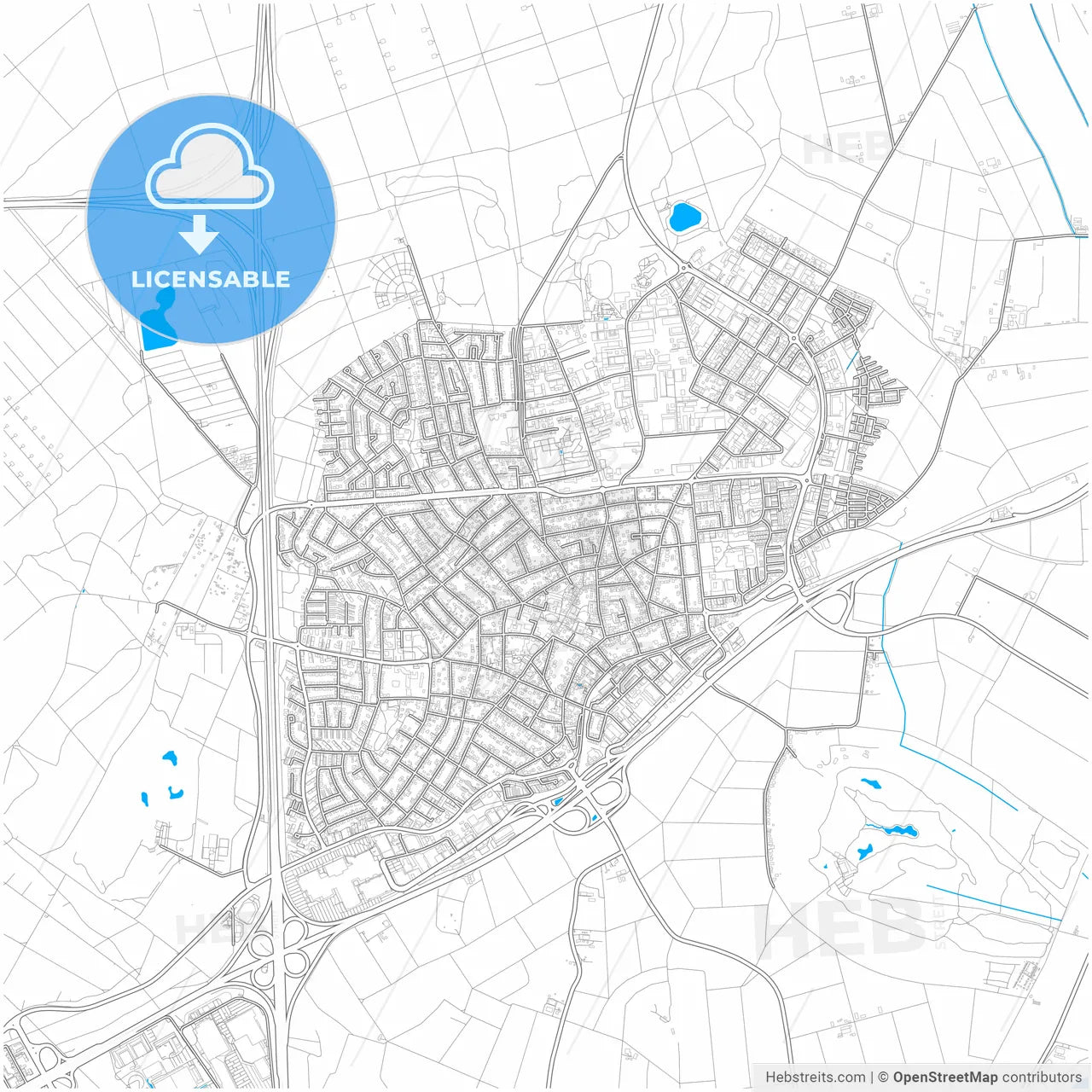 Viernheim, Hesse, Germany, city map with high resolution roads.