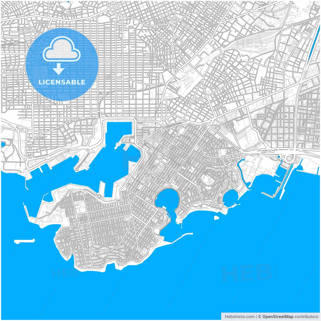 Piraeus, Attica, Greece, city map with high resolution roads.