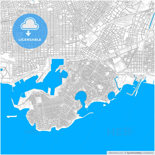 Piraeus, Attica, Greece, city map with high resolution roads.