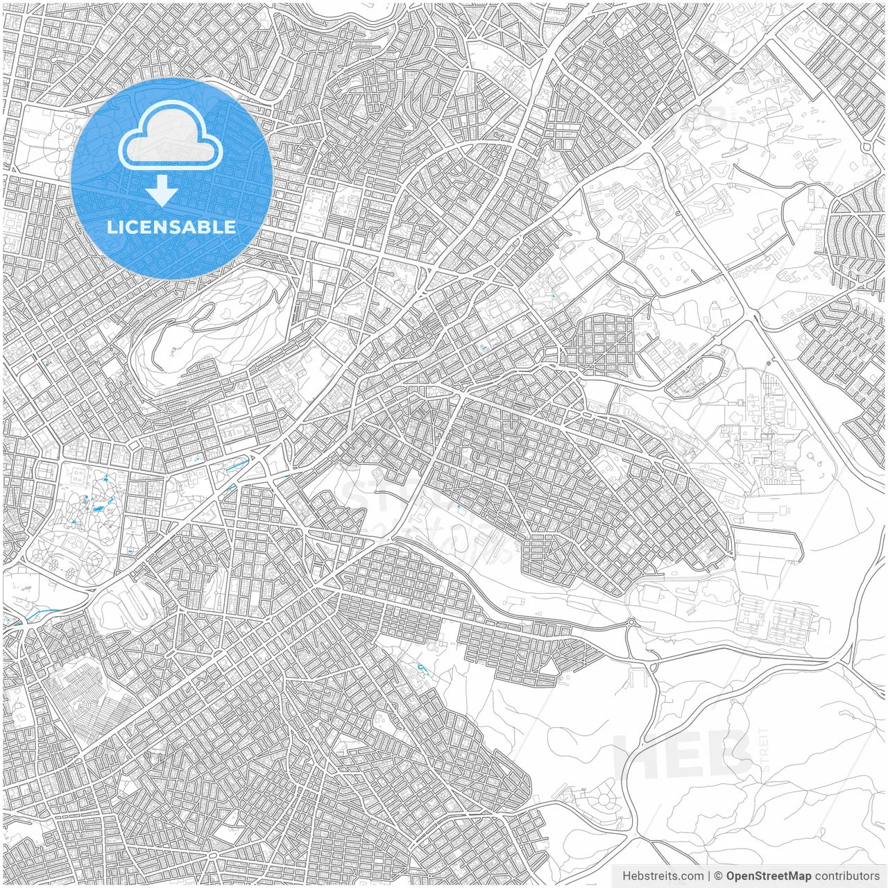 Zografou, Attica, Greece, city map with high resolution roads.