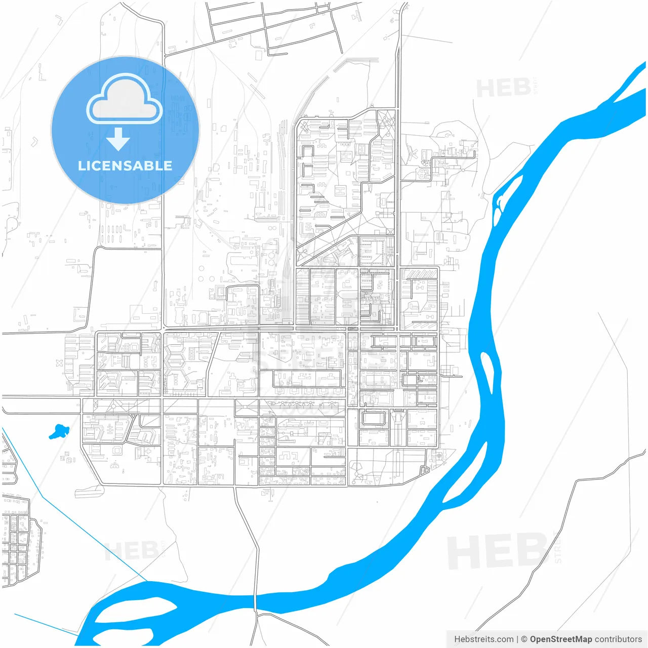 Baikonur, Kazakhstan, city map with high resolution roads.