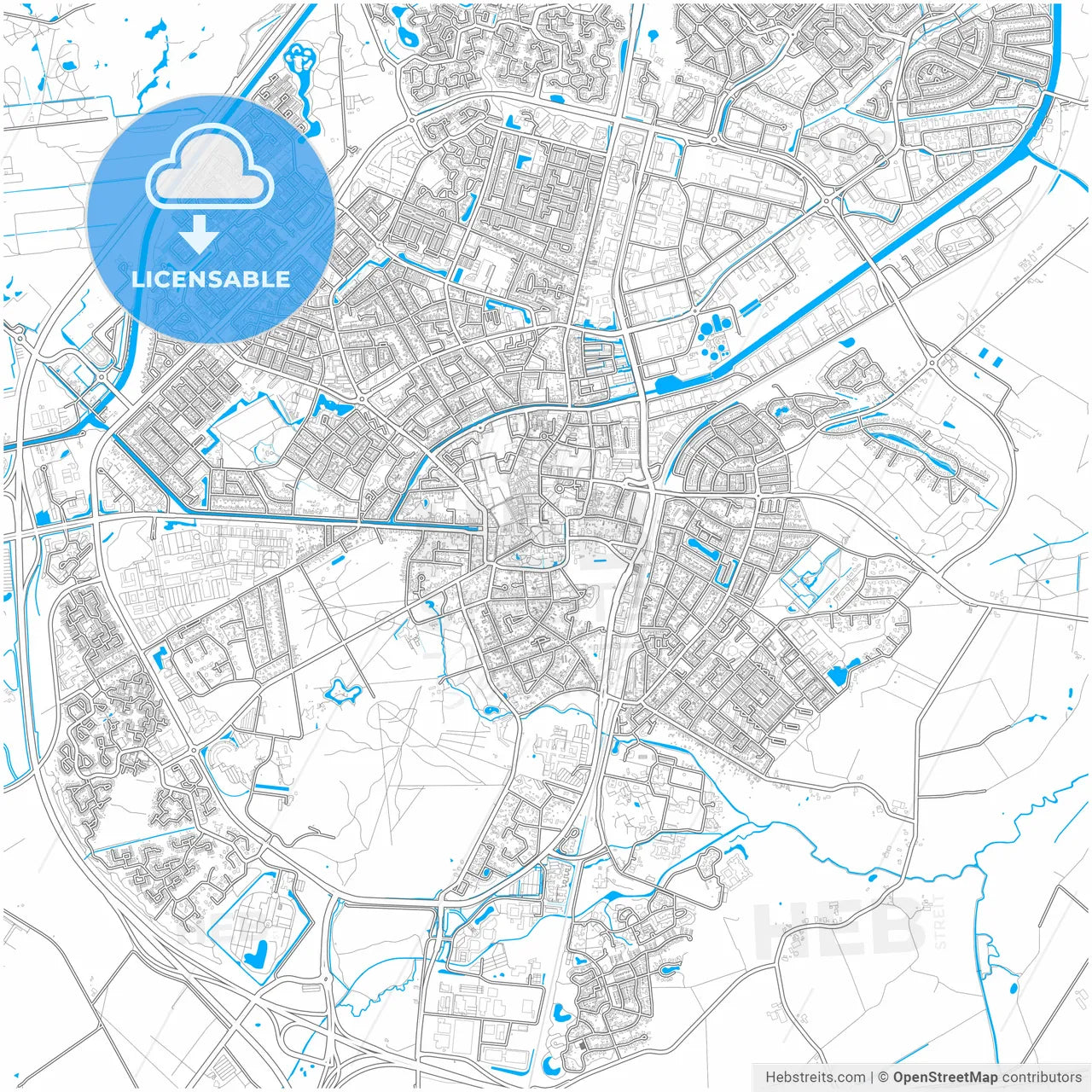 Assen, Drenthe, Netherlands, city map with high resolution roads.