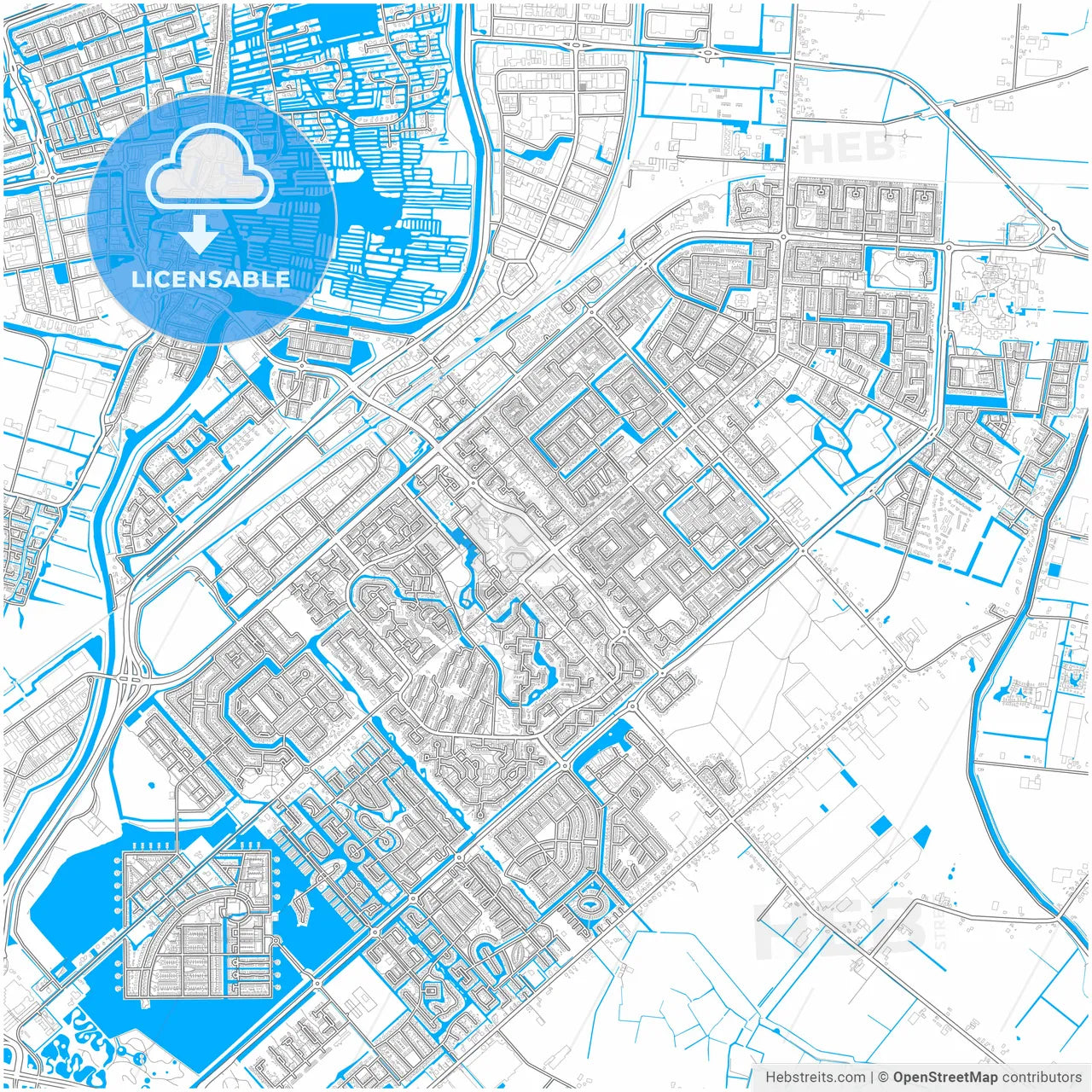 Heerhugowaard, North Holland, Netherlands, city map with high resolution roads.