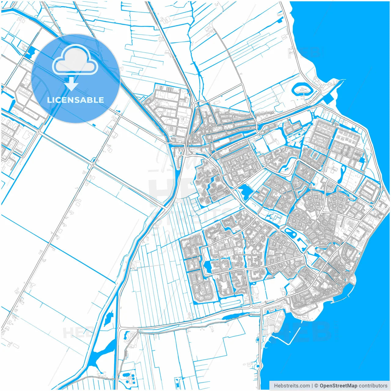Edam-Volendam, North Holland, Netherlands, city map with high resolution roads.