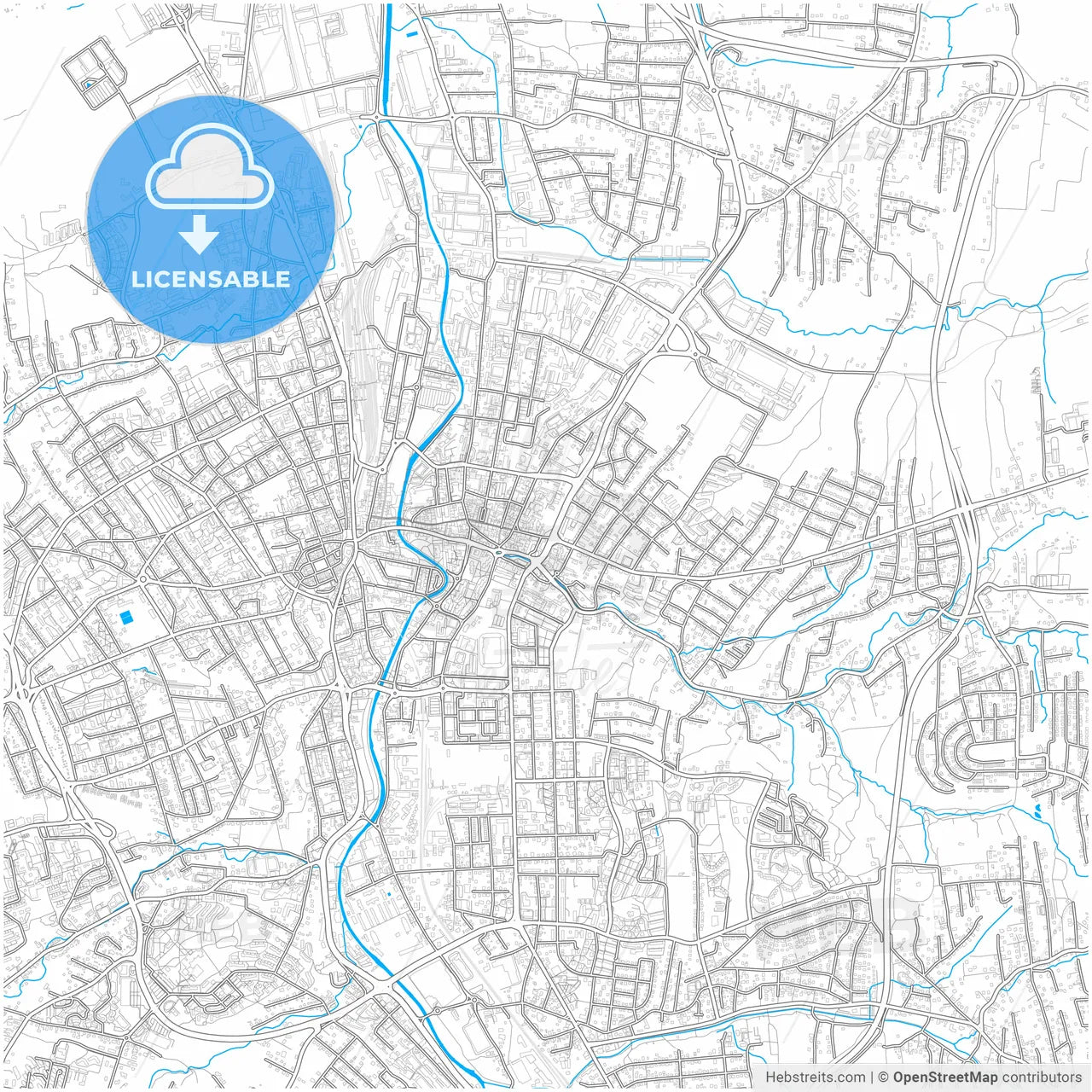 Bielsko-Biała, Silesian, Poland, city map with high resolution roads.