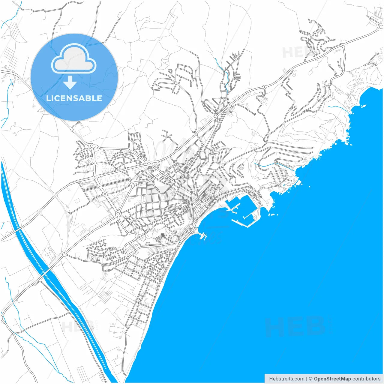 Blanes, Girona, Spain, city map with high resolution roads.