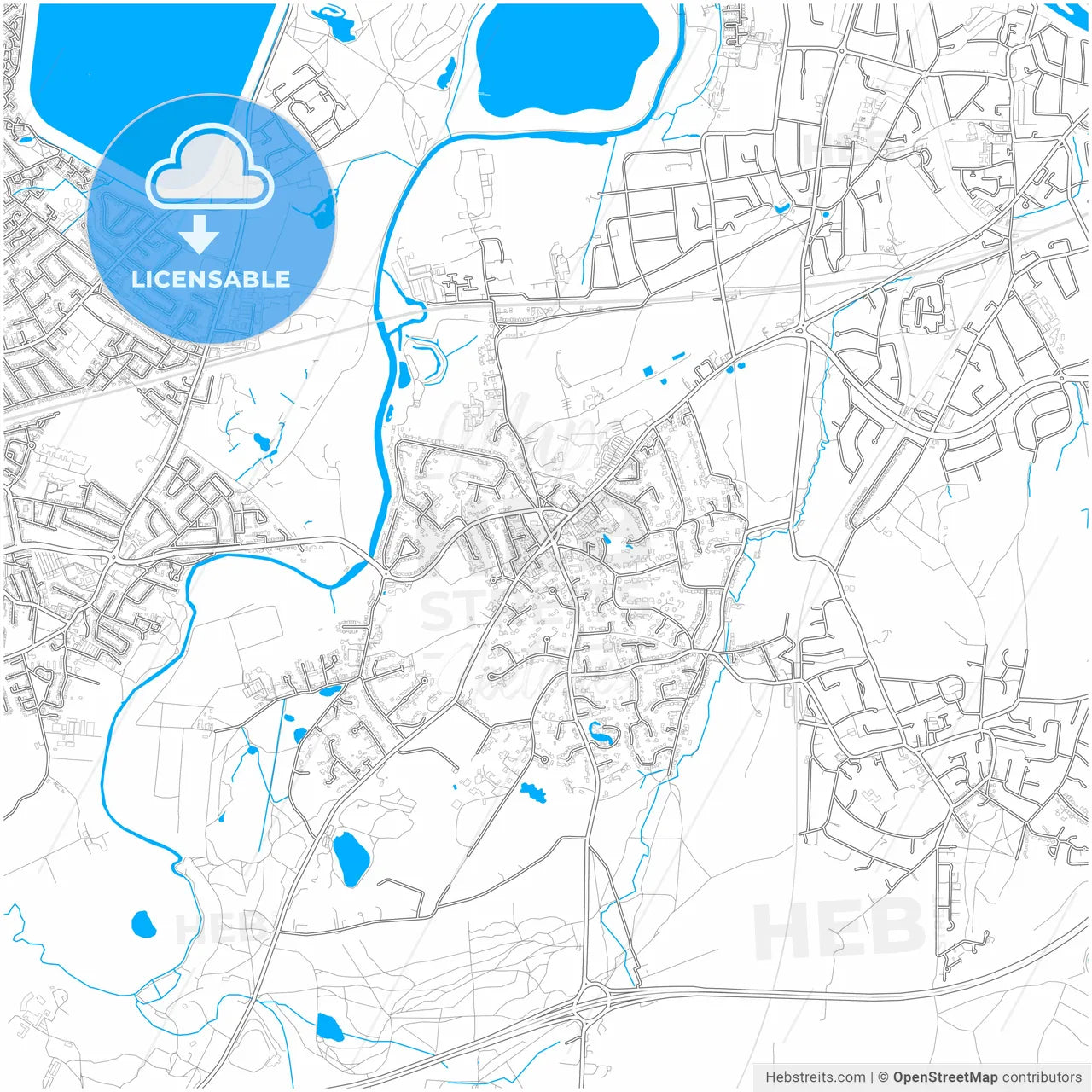 Esher, North East England, England, city map with high resolution roads.