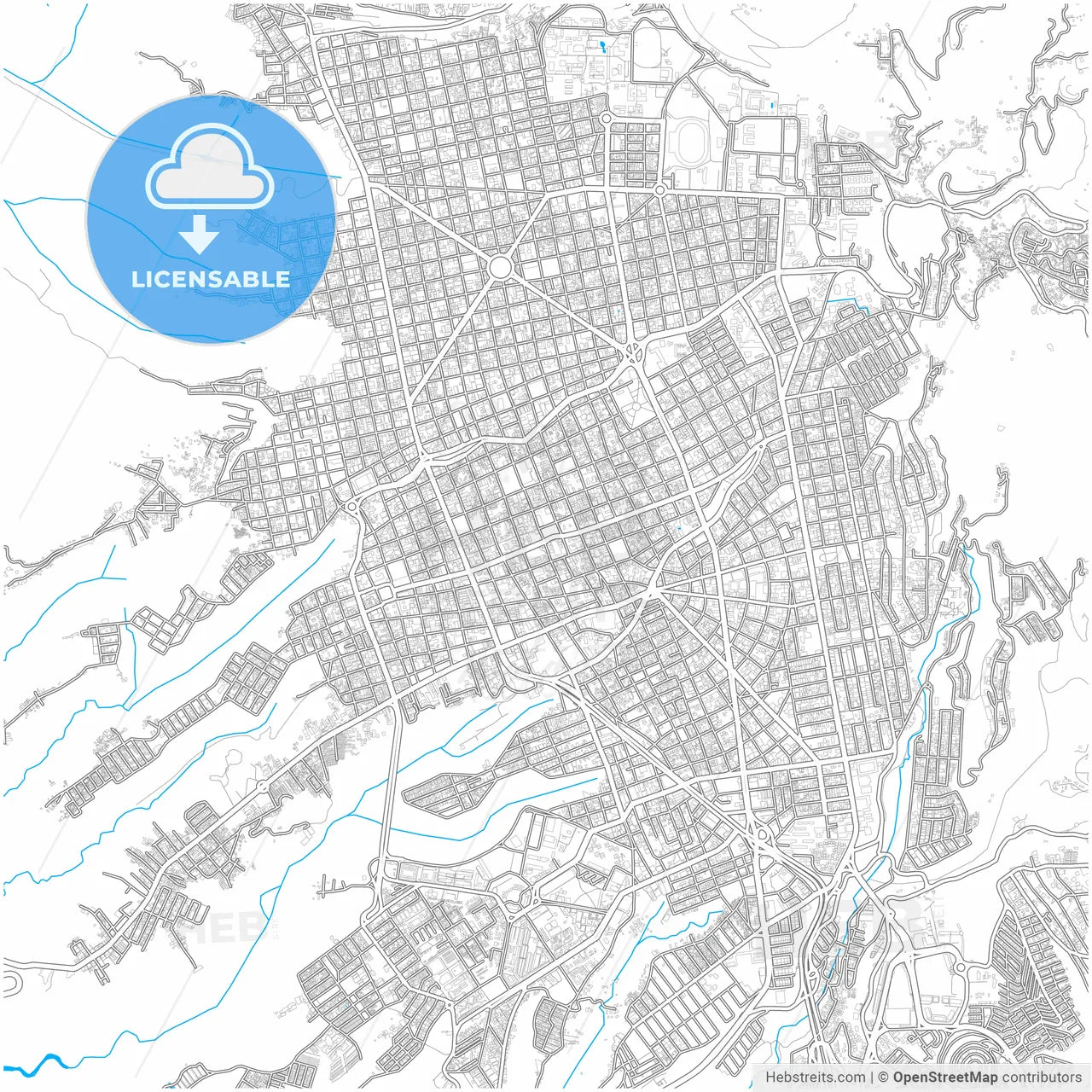 Bucaramanga, Colombia, city map with high resolution roads.