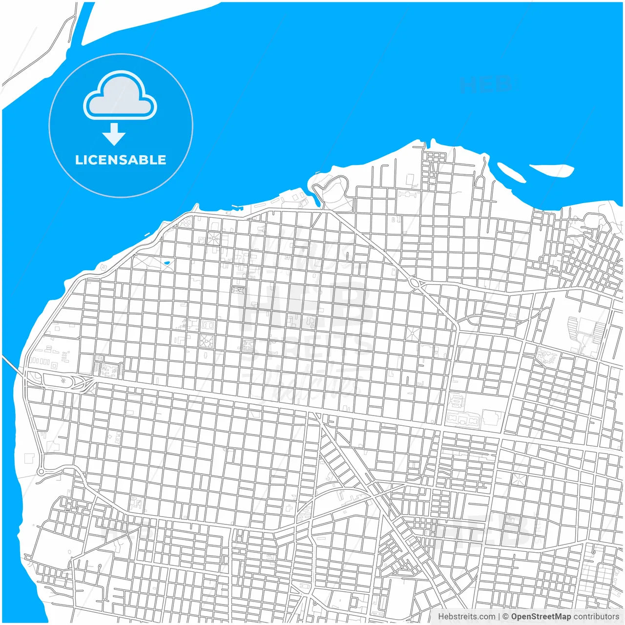 Corrientes, Argentina, city map with high resolution roads.