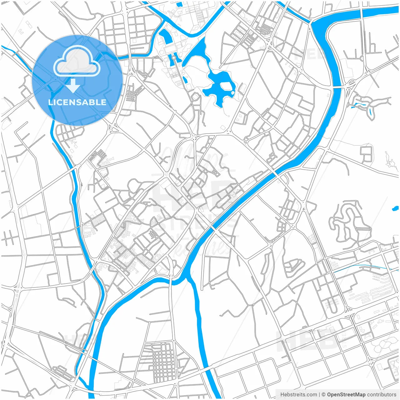 Jiangmen, Guangdong, China, city map with high resolution roads.