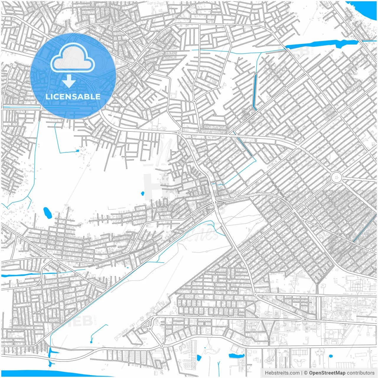 Cotonou, Benin, city map with high resolution roads.