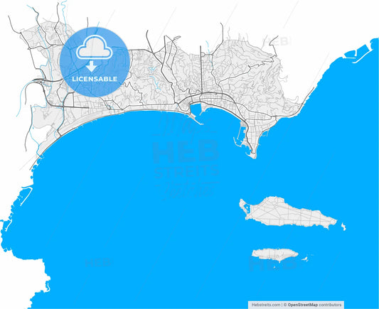 Cannes, Alpes-Maritimes, France, high resolution vector map - Instant download PDF and JPG