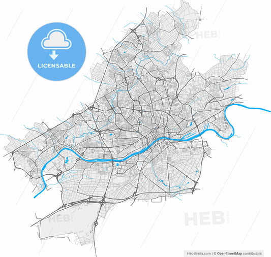 Frankfurt am Main, Hesse, Germany, high resolution vector map - Instant download PDF and JPG