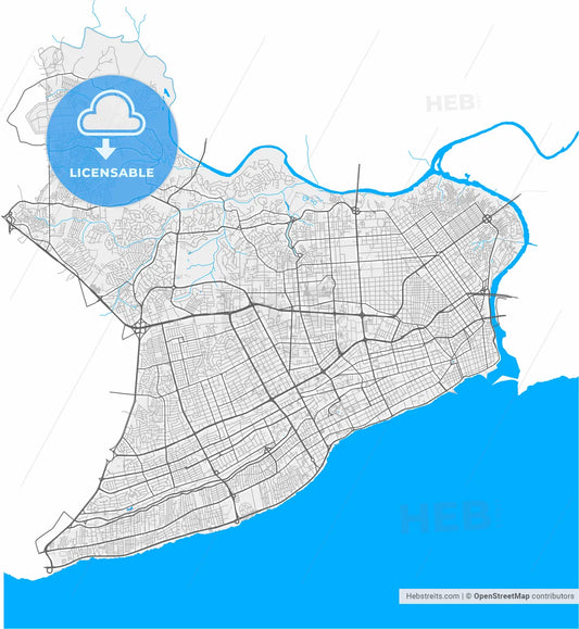 Santo Domingo, Distrito Nacional, Dominican Republic, high resolution vector map - Instant download PDF and JPG