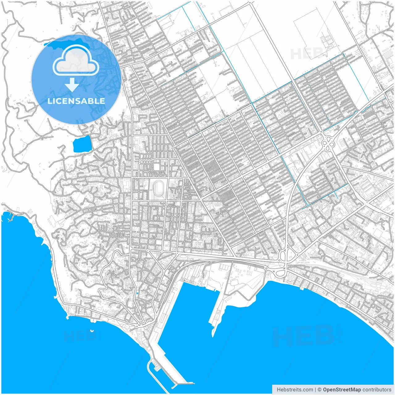 Durrës, Albania, city map with high resolution roads