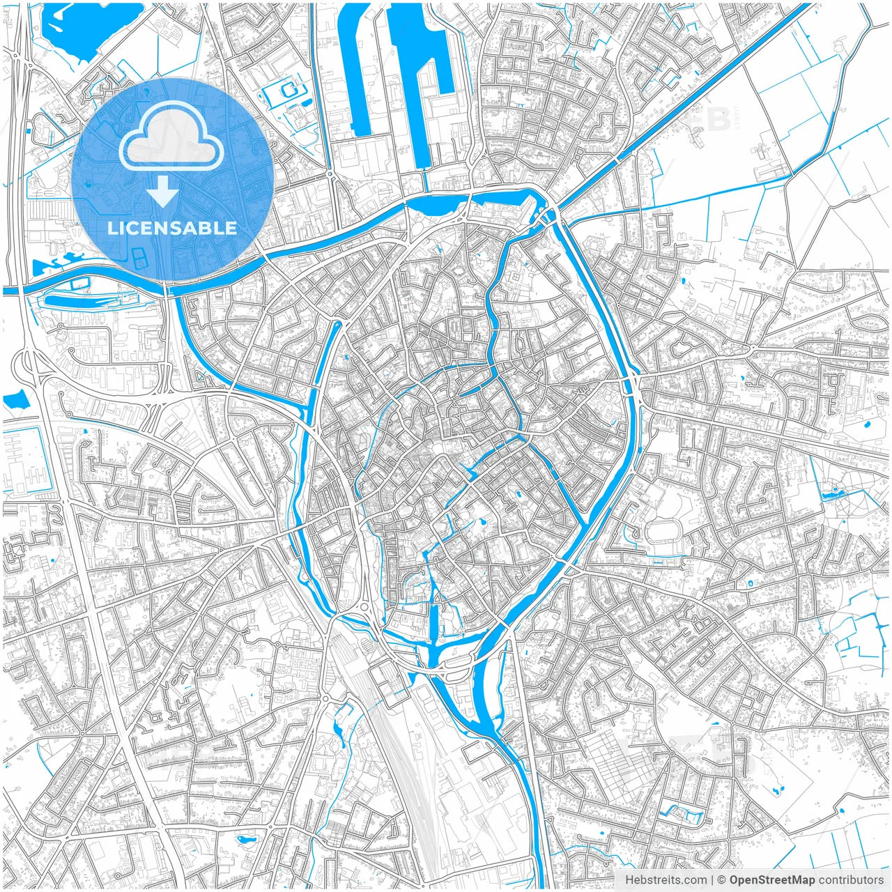 Bruges, West Flanders, Belgium, city map with high resolution roads.