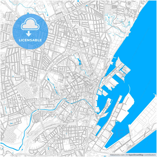 Aarhus Municipality, Denmark, city map with high resolution roads.