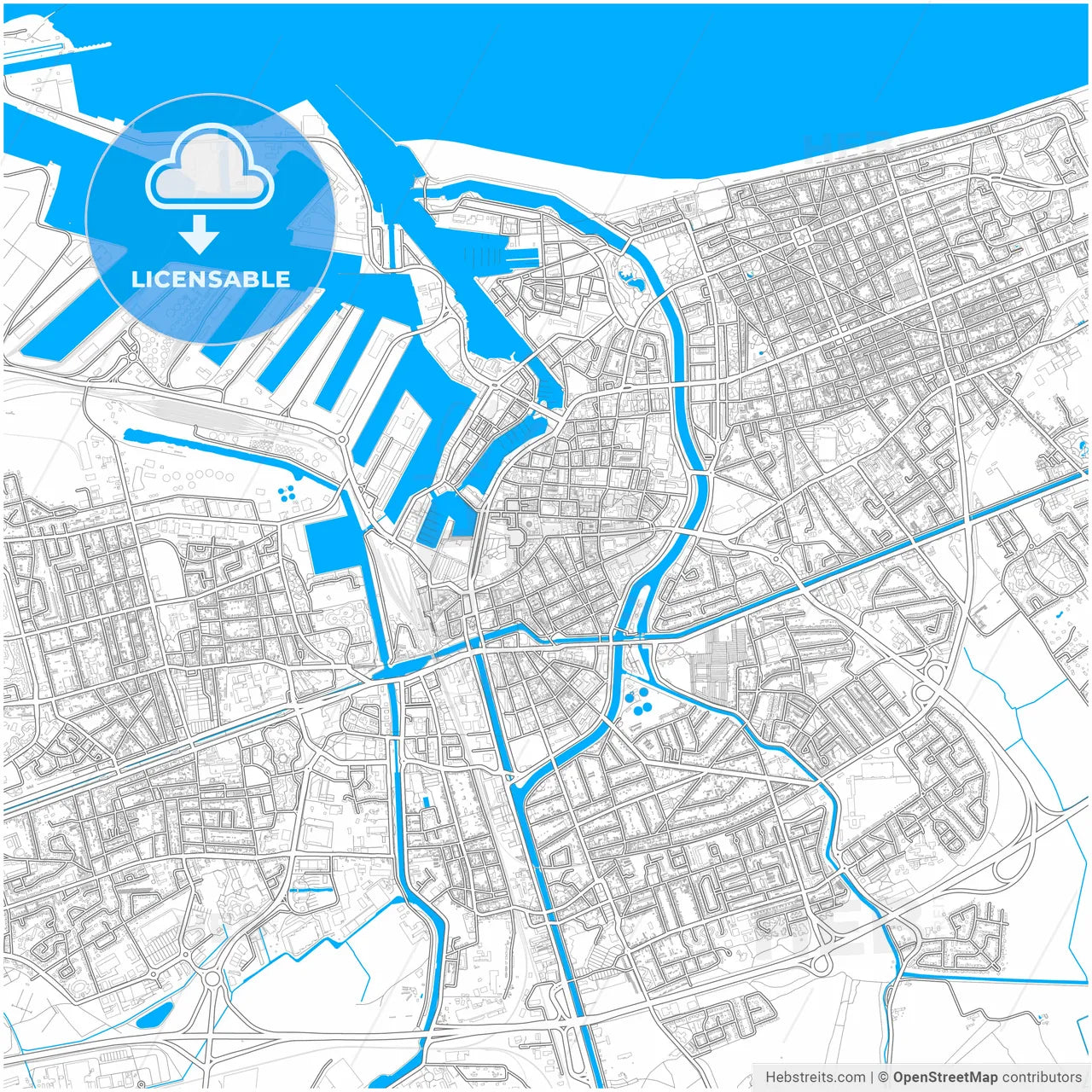 Dunkirk, Nord, France, city map with high resolution roads.