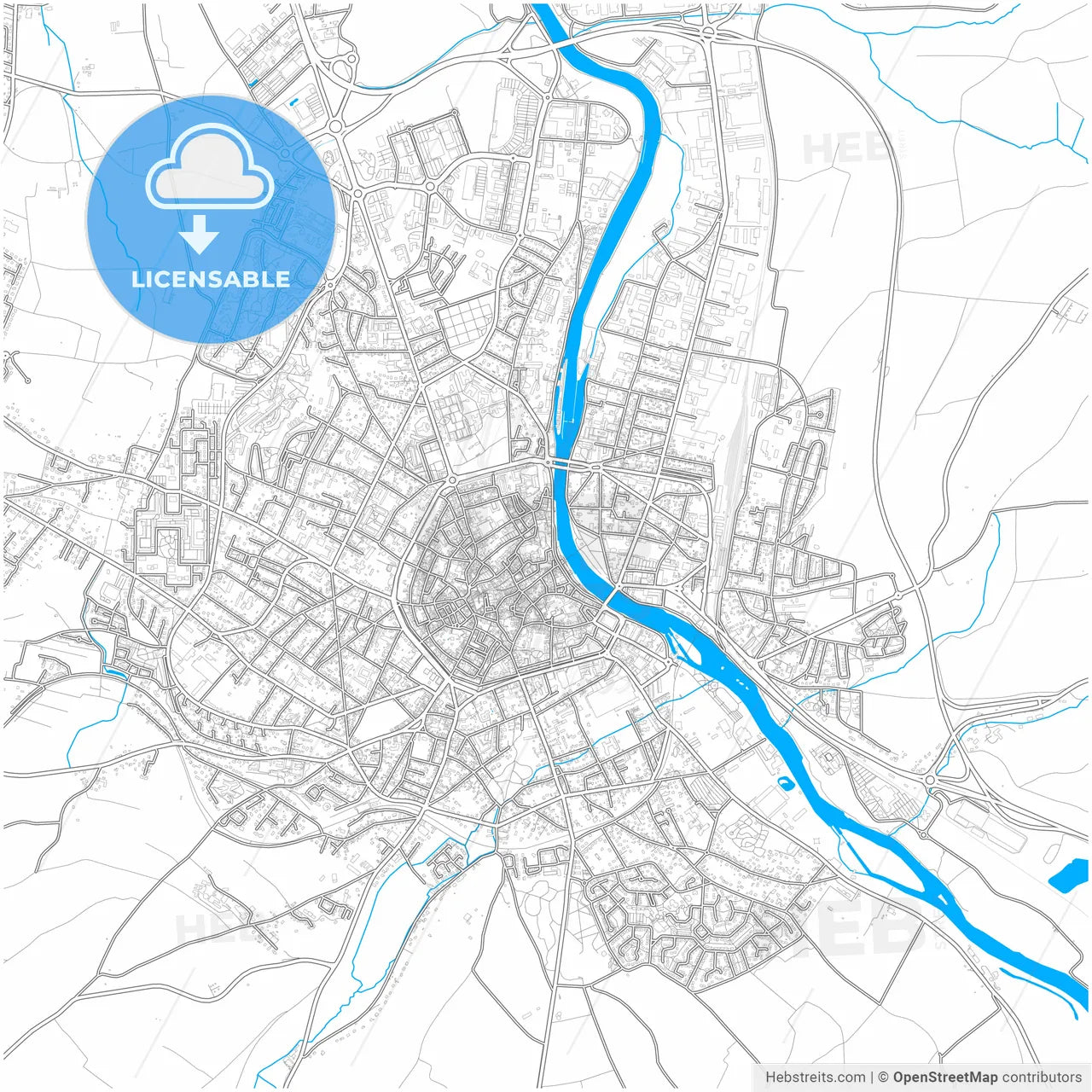 Auxerre, Yonne, France, city map with high resolution roads.