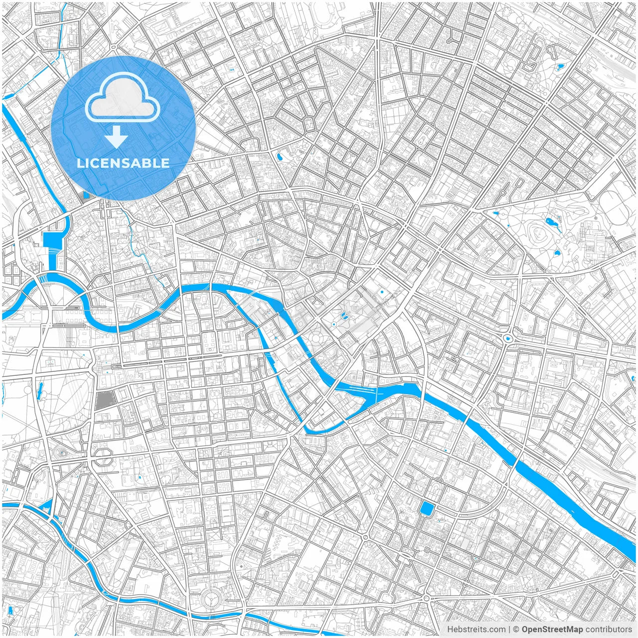 Berlin, Germany, city map with high resolution roads.