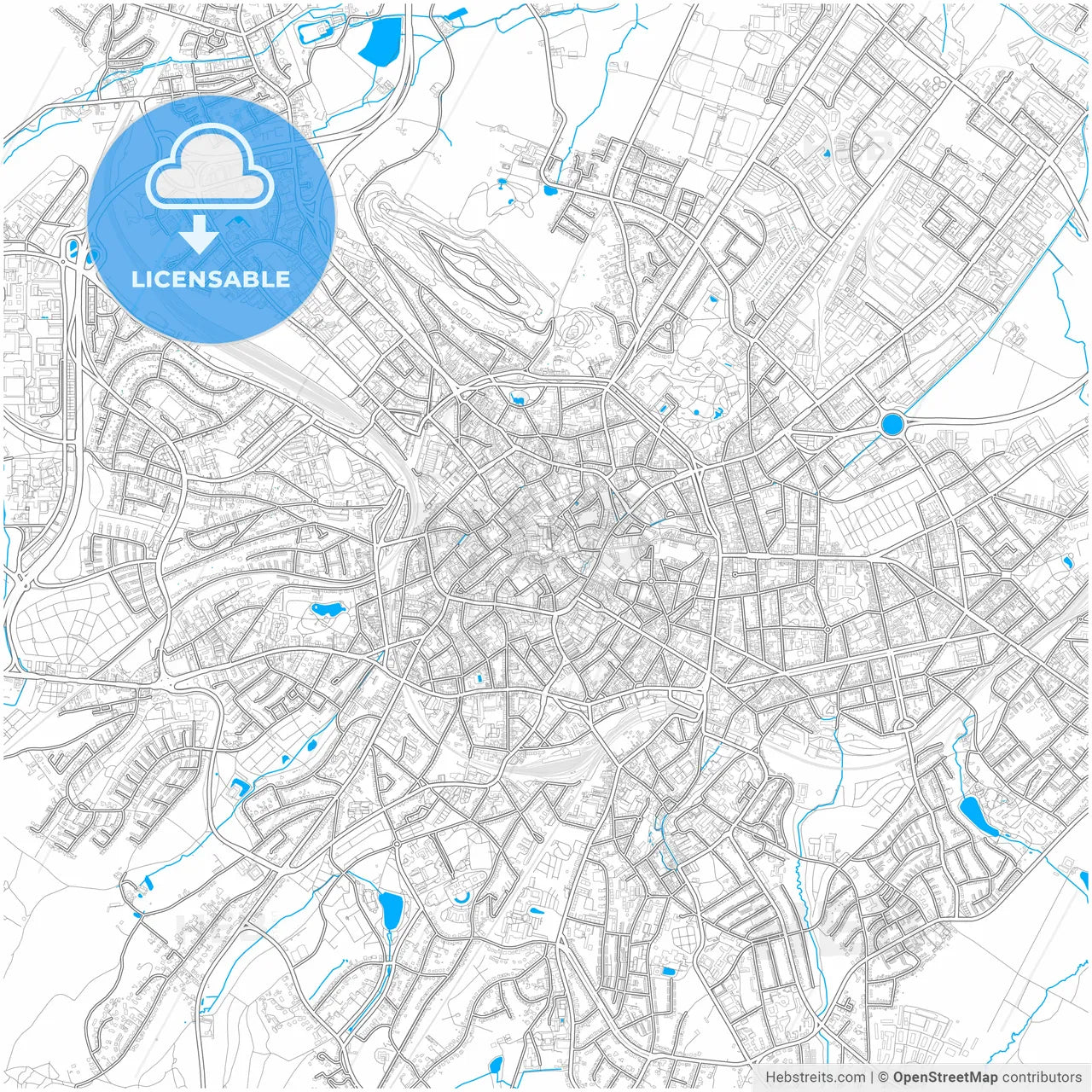 Aachen, North Rhine-Westphalia, Germany, city map with high resolution roads.